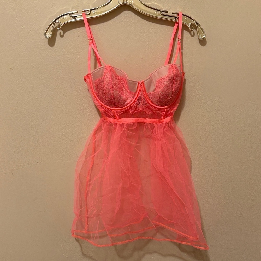 Victoria's Secret Bright Pink Lace Chemise